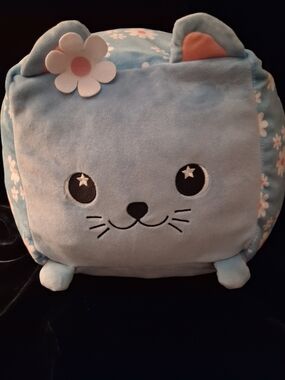 Moosh-Moosh Blue Floral Cat Plush Pillow with Daisy Accent